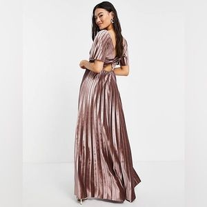 ASOS DESIGN twist back pleated empire waist velvet maxi dress in gold